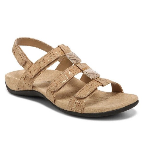 Vionic SANDAL Womens 11 Medium AMBER ADJUSTABLE Gold Cork Tan New - Picture 1 of 6